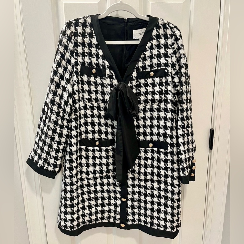 Tuckernuck Pomander Place Coco Bow Tweed Houndstooth Dress, size XL